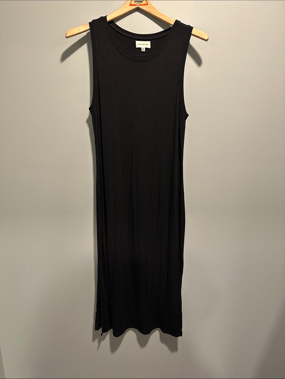 Thread & Supply Black Ribbed Sleeveless Midi Dress
